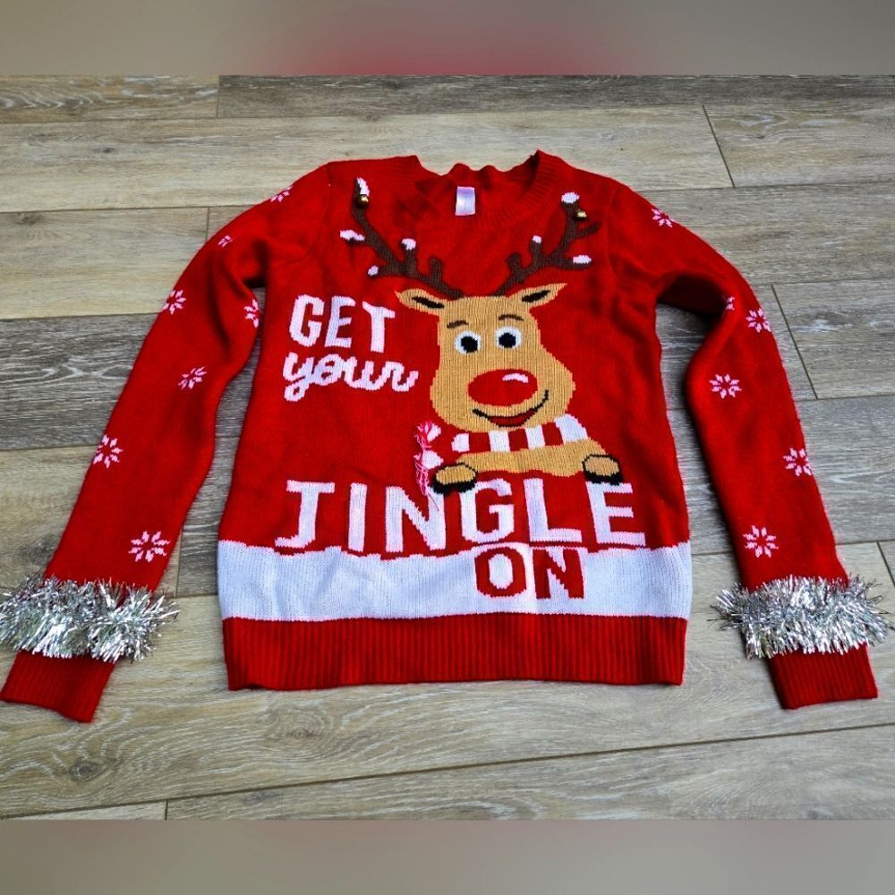 Get Your Jingle On ugly sweater size  Junior med- fits like a small red white